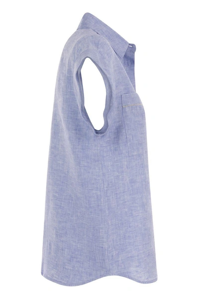 Shop Peserico Linen Sleeveless Shirt In Blue