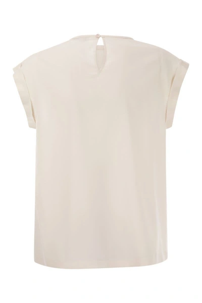 Shop Peserico Top In Precious Silk Crepe De Chine With Watery Embroidery In Pearl