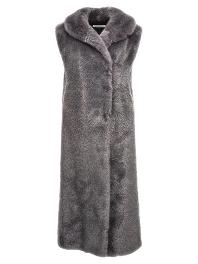 Philosophy Di Lorenzo Serafini Lapel Sleeveless Fur Coat In Gray