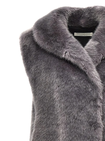 Shop Philosophy Di Lorenzo Serafini Extra Long Faux Fur Vest In Gray