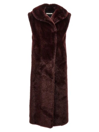 Shop Philosophy Di Lorenzo Serafini Extra Long Faux Fur Vest In Bordeaux