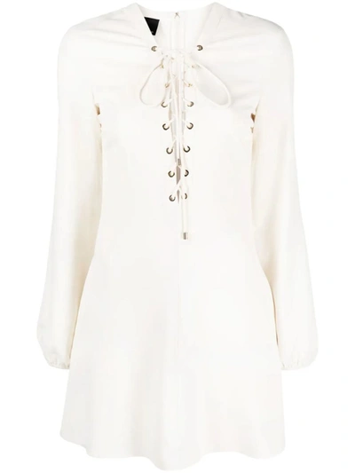 Shop Pinko Lace-up Mini Dress In Bianco