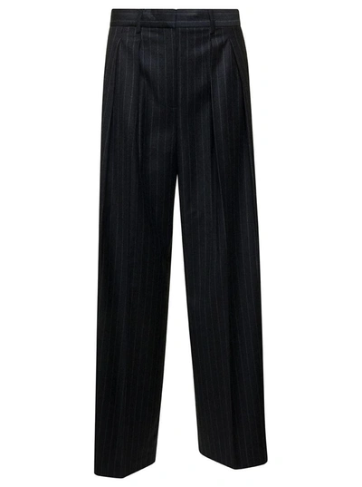 Shop Theory Dark Grey Tailored Pinstripe Pants In Wool Woman