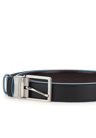 Shop Piquadro "blue Square Reversible"  Leather Belt In Black