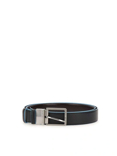 Shop Piquadro "blue Square Reversible"  Leather Belt In Black