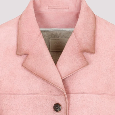 Shop Prada Leather Coat In Pink &amp; Purple