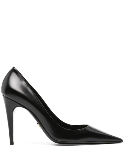 Shop Prada 100mm Leather Pointed Pumps In Nero