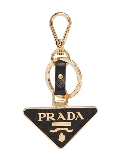 Shop Prada Triangular Logo Keyring In Nero