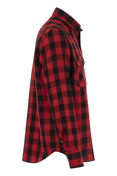 Pt Torino Checked Shirt In Cotton And Linen Blend In Red/black