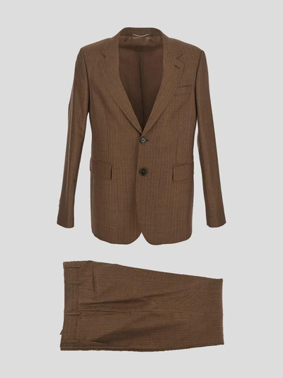 Shop Pt Torino Striped Wool Suit In Cappuccino