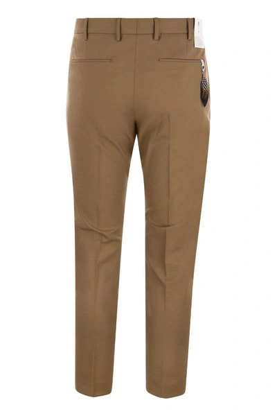 Shop Pt Torino Stretch Wool Trousers In Camel