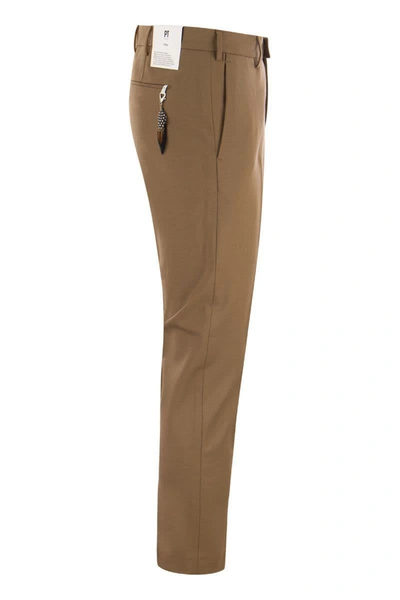 Shop Pt Torino Stretch Wool Trousers In Camel