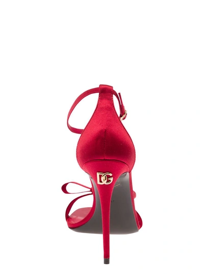 Shop Dolce & Gabbana Red Sandals With Bow And Logo Detail In Satin Woman