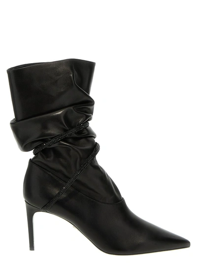 Shop René Caovilla Rhinestone Nappa Ankle Boots In Black