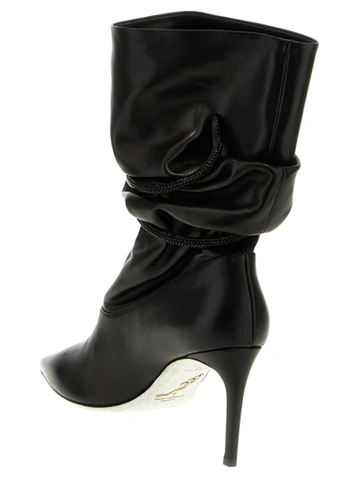 René Caovilla Crystal Nappa Ankle Boots In Black