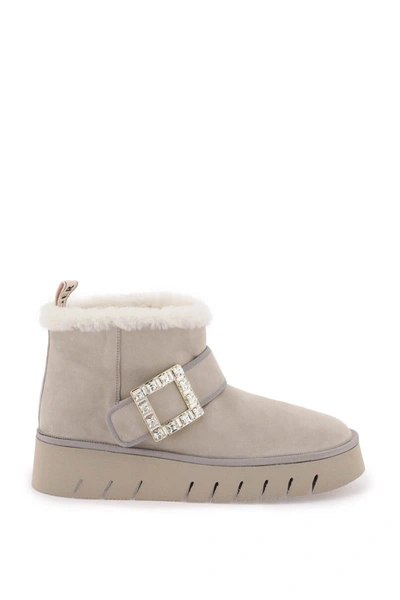 Shop Roger Vivier Low Ankle Boots With Strass Buckle In Grey