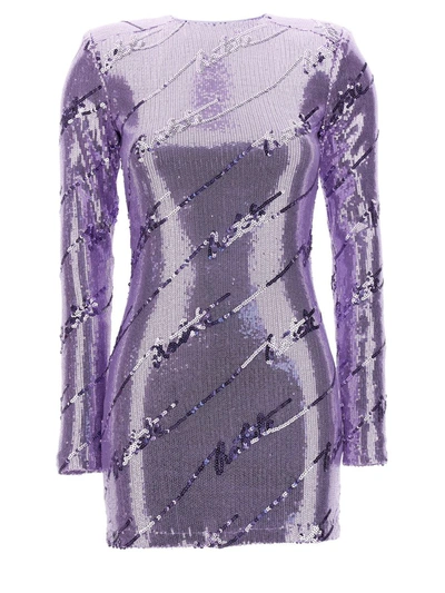 Rotate Birger Christensen Sequin Mini Dress Long Sleeves In Purple