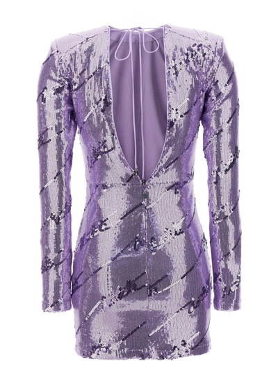 Rotate Birger Christensen Sequin Mini Dress Long Sleeves In Purple