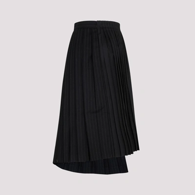 Shop Sacai Wool Mix Chalk Stripe Skirt In Black