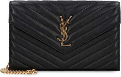 Shop Saint Laurent Cassandra Leather Wallet On Chain In Black