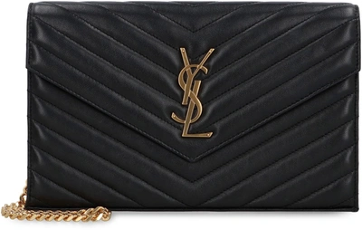 Saint Laurent Cassandra Quilted Lambskin Leather Wallet On Chain In Black