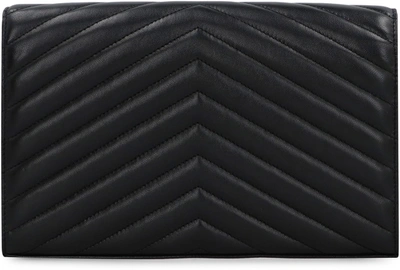 Shop Saint Laurent Cassandra Leather Wallet On Chain In Black