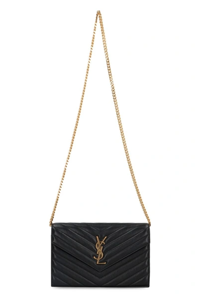 Shop Saint Laurent Cassandra Leather Wallet On Chain In Black