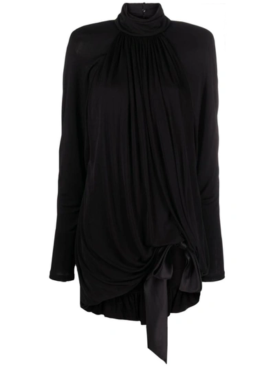 Shop Saint Laurent Draped Crepe Mini Dress In Black