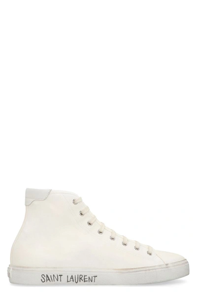 Shop Saint Laurent Malibu Canvas High-top Sneakers In White