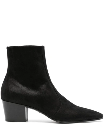 Shop Saint Laurent Vassili Leather Boots In Black