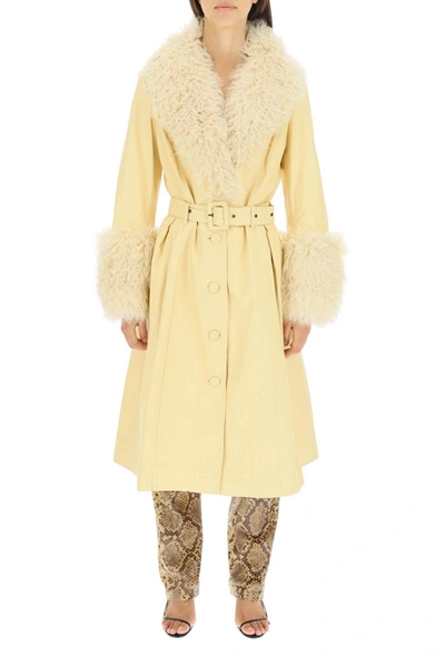 Shop Saks Potts Foxy Leather And Shearling Long Coat In Yellow