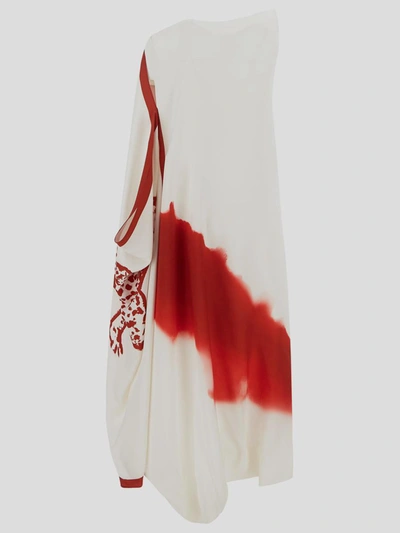 Shop Ferragamo Salvatore  Feline Print Asymmetric Midi Dress In Red