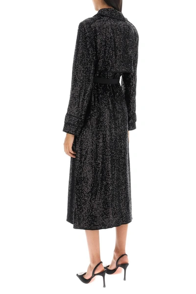 Shop Self-portrait Self Portrait Sequined Double-breasted Dust Coat In Black