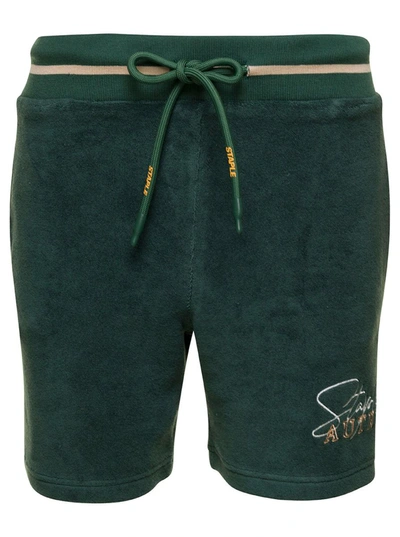 Shop Autry Green Bermuda Shorts With Drawstring And Staple X Logo Detail In Jersey Man