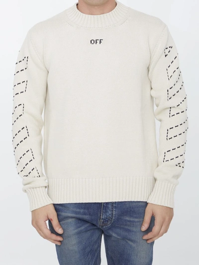Shop Off-white Stitch Arrow Diags Sweater In Beige