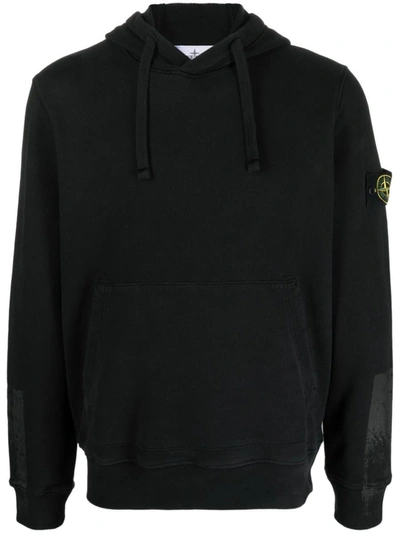 Shop Stone Island Compass Cotton Hoodie In Black