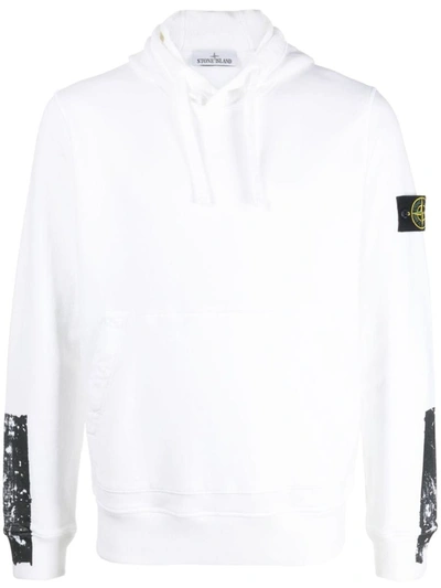 Shop Stone Island Compass Cotton Hoodie In White