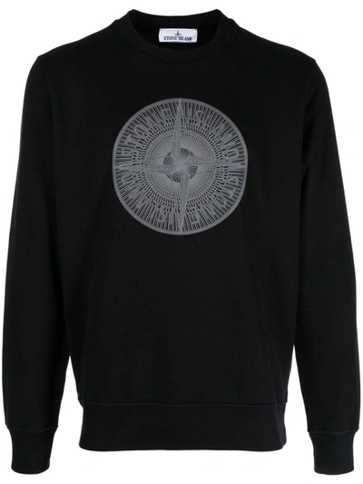 Shop Stone Island Industrial One Print Crewneck Sweatshirt In Cotton Fleece In Black