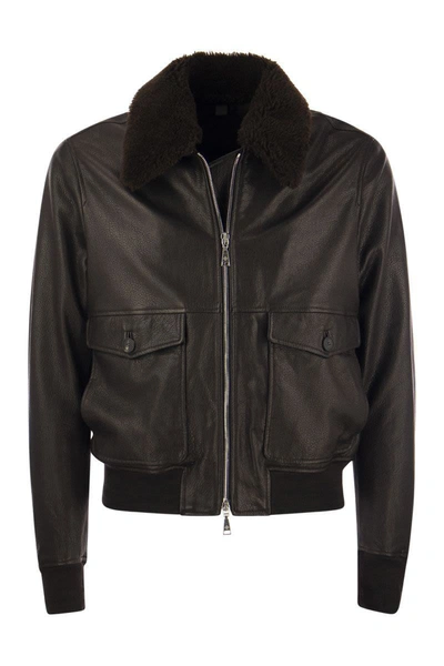 Shop Tagliatore Lambskin Bomber Jacket In Dark Brown