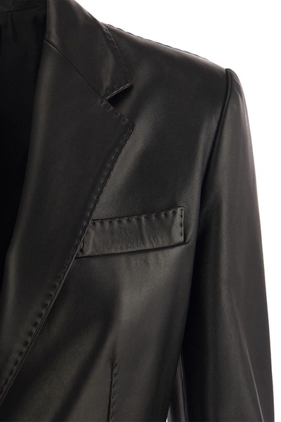 Shop Tagliatore Lambskin Blazer Jacket In Black