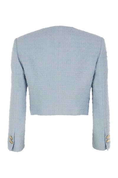 Shop Tagliatore Rosy - Cropped Tweed Jacket In Blue