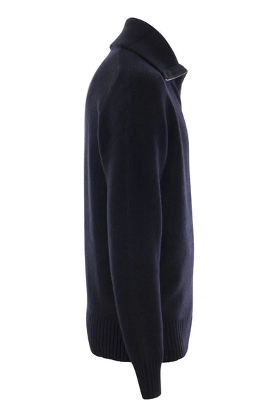 Shop Tagliatore Wool Cardigan With Zip In Navy Blue