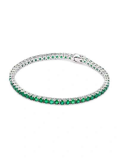 Shop Hatton Labs Tennis Bracelet With Green Cubic Zirconias In Sterling Silver Woman