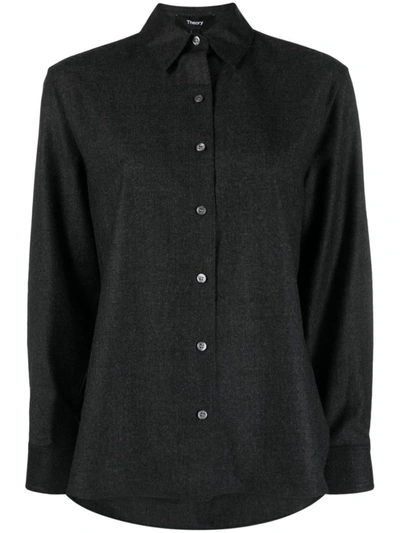 Shop Theory Menswear Shirt In Sleek Flannel In Gray
