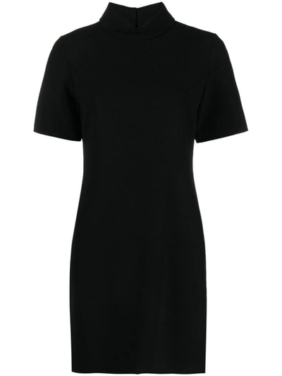 Theory Short-sleeve Rolled-neck Admiral Crepe Mini Dress In Black