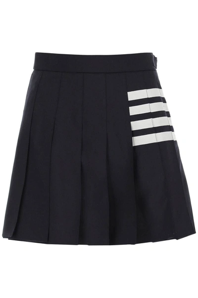 Shop Thom Browne 4-bar Pleated Skirt In Blue