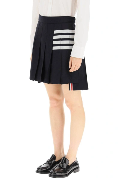 Shop Thom Browne 4-bar Pleated Skirt In Blue