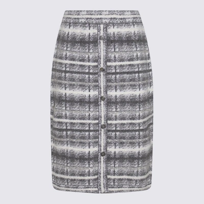 Shop Thom Browne Pale Grey Virgin Wool And Mohair Blend Check Print Skirt