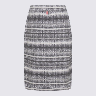 Shop Thom Browne Pale Grey Virgin Wool And Mohair Blend Check Print Skirt
