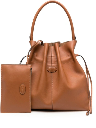 Shop Tod's Leather Bucket Bag In Leather Brown